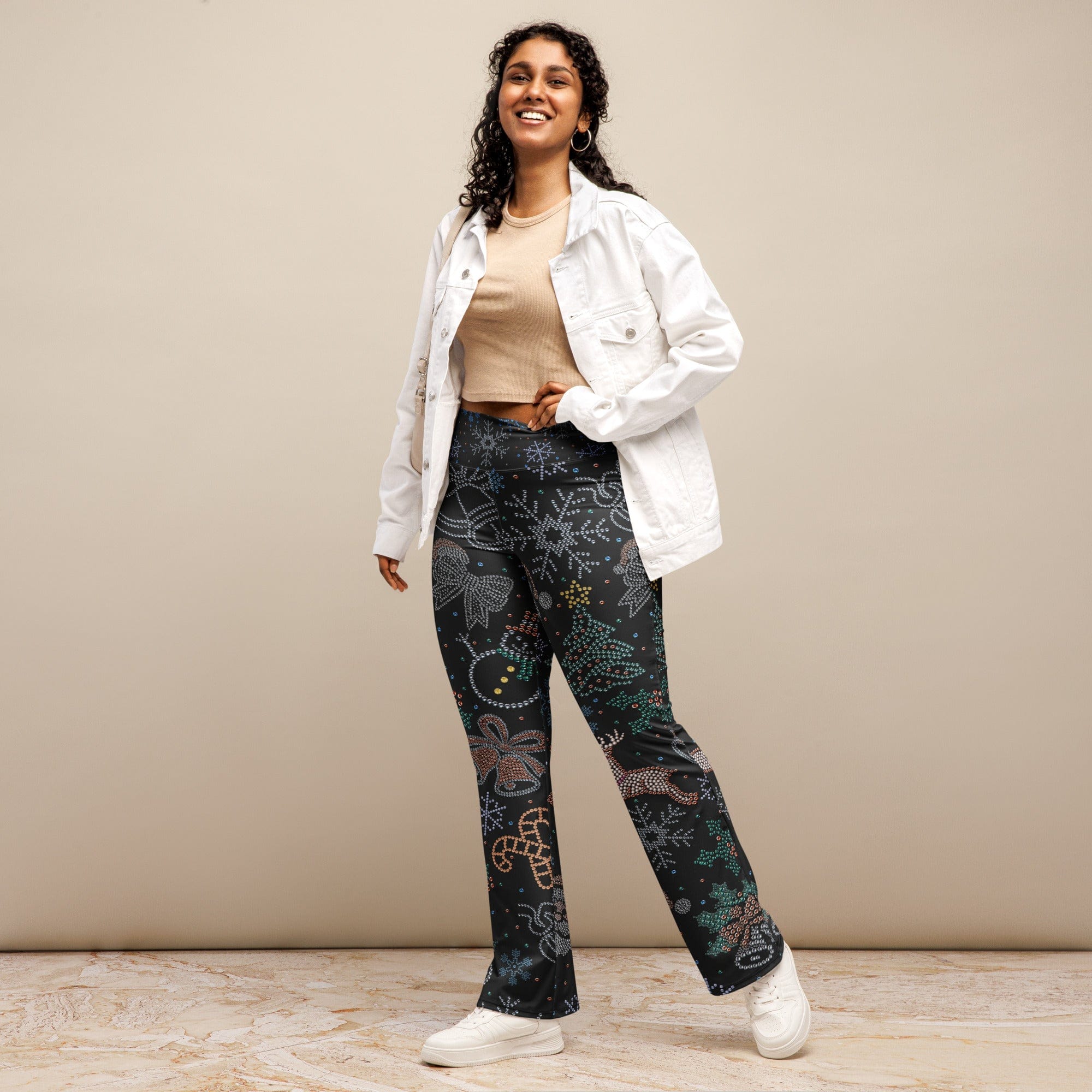 Faux Rhinestone Christmas Flare Leggings