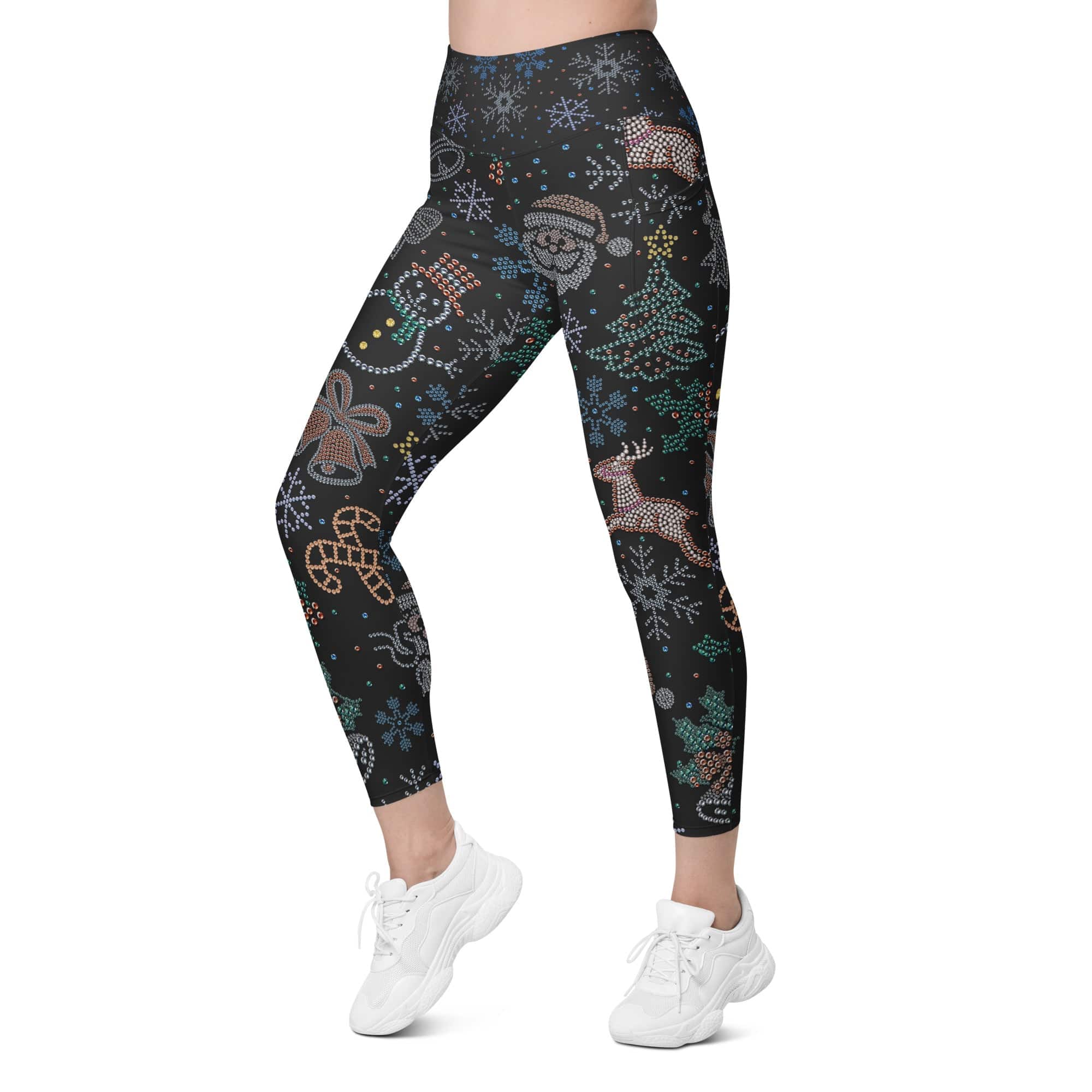 Faux Rhinestone Christmas Leggings With Pockets