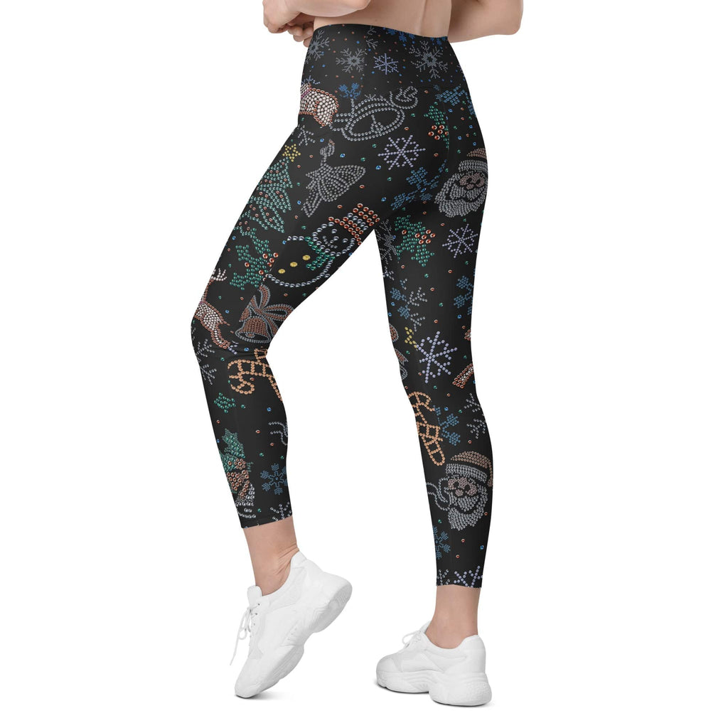 Faux Rhinestone Christmas Leggings With Pockets