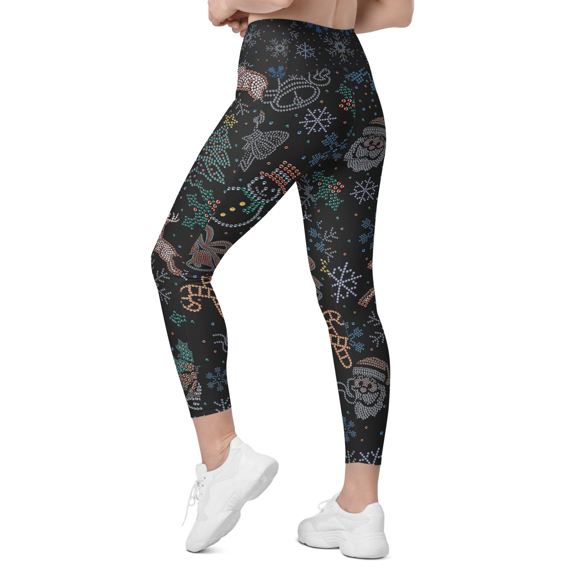 Faux Rhinestone Christmas Leggings With Pockets