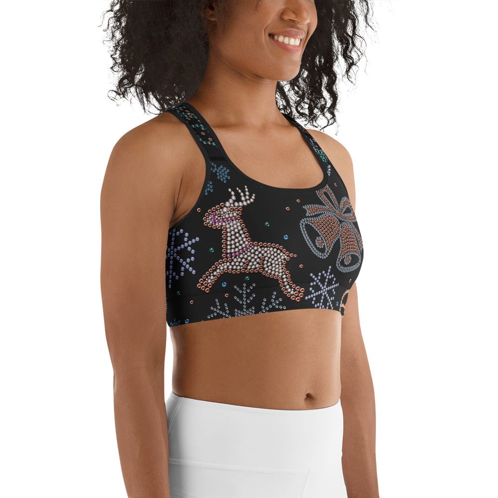 Faux Rhinestone Christmas Sports Bra