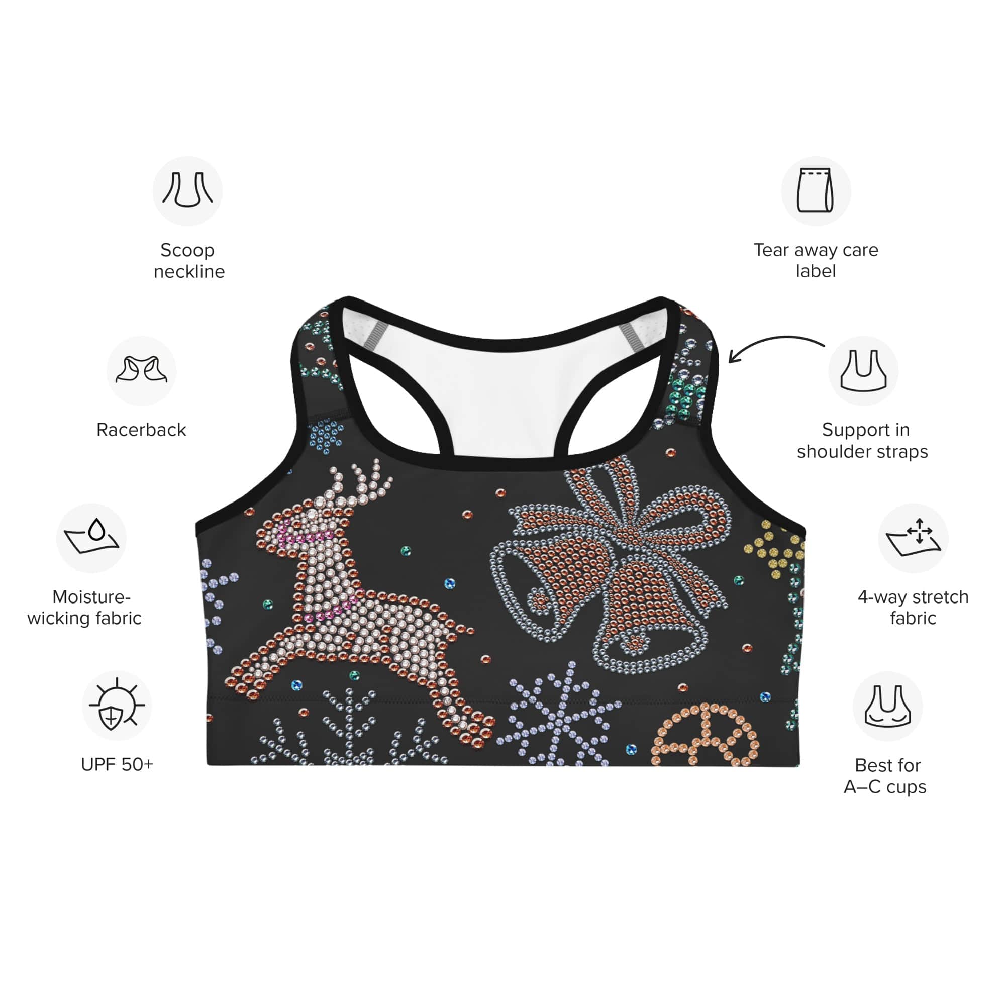 Faux Rhinestone Christmas Sports Bra