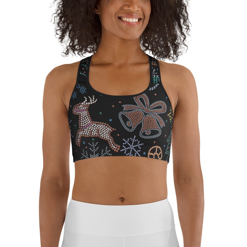 Faux Rhinestone Christmas Sports Bra