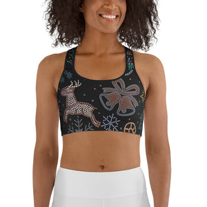 Faux Rhinestone Christmas Sports Bra