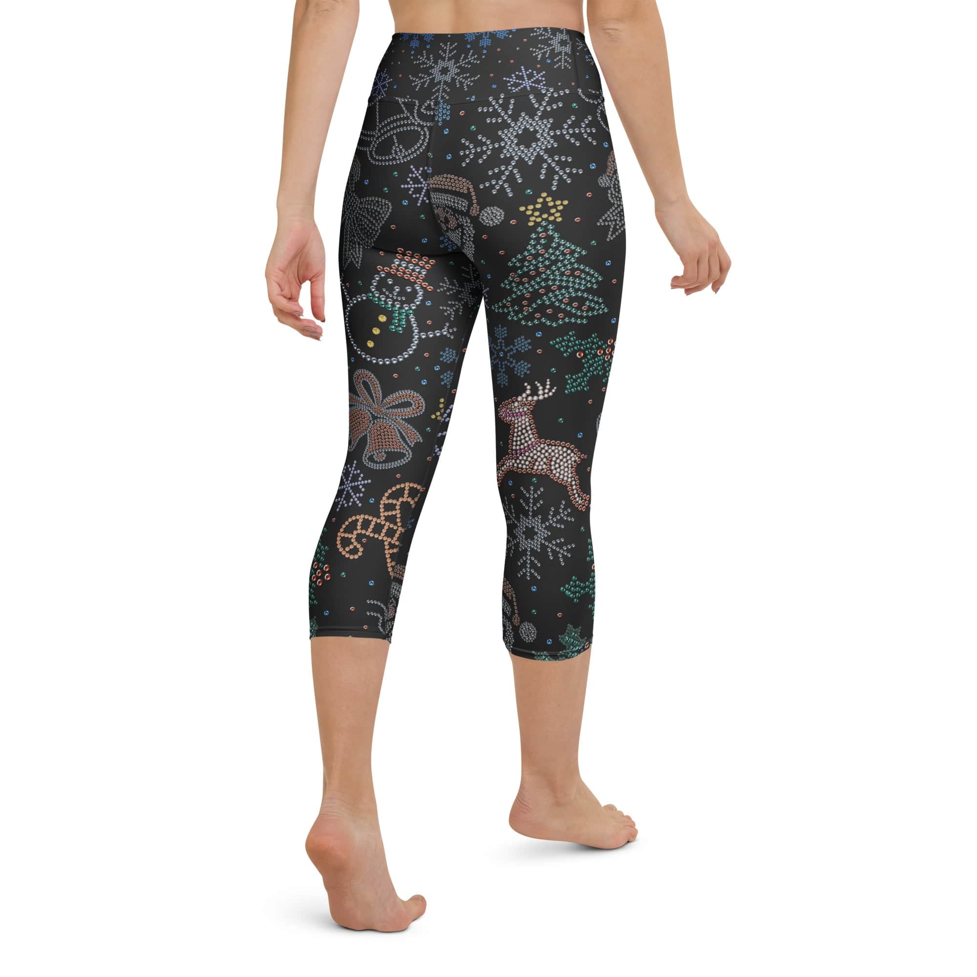 Faux Rhinestone Christmas Yoga Capris