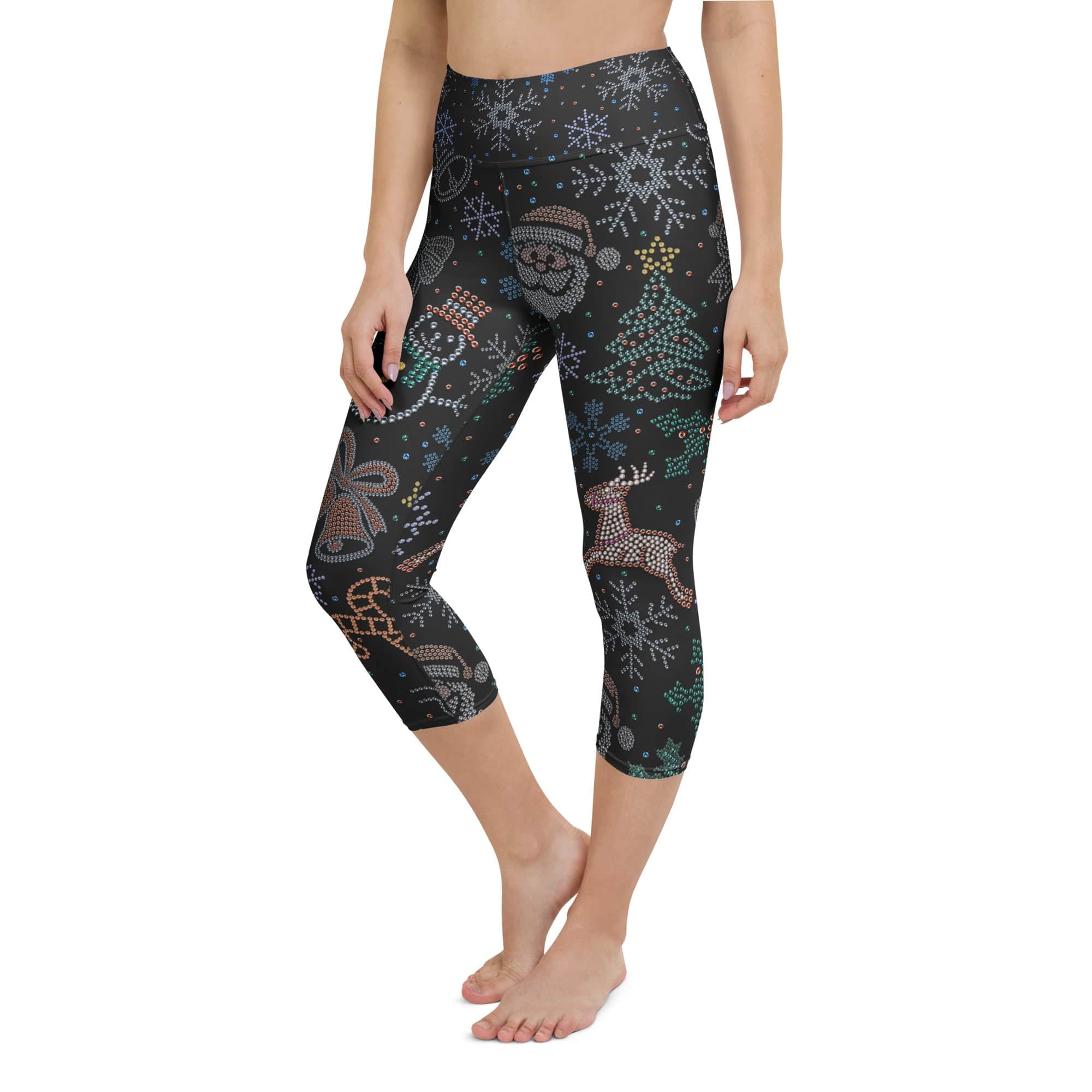 Faux Rhinestone Christmas Yoga Capris