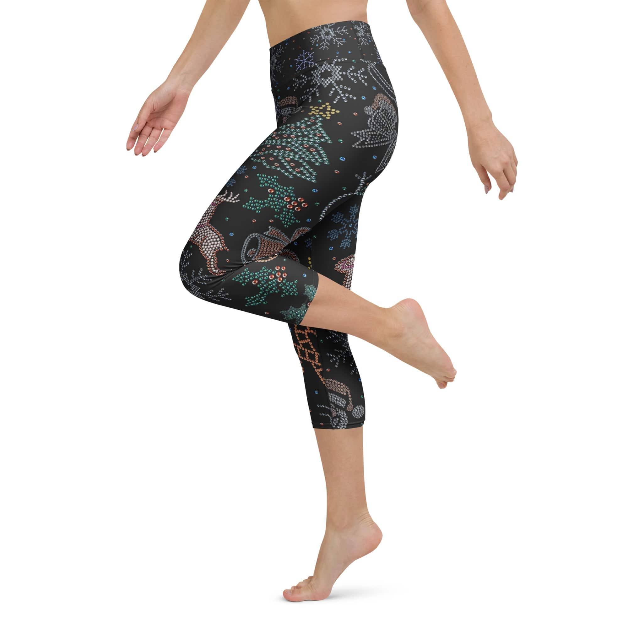 Faux Rhinestone Christmas Yoga Capris