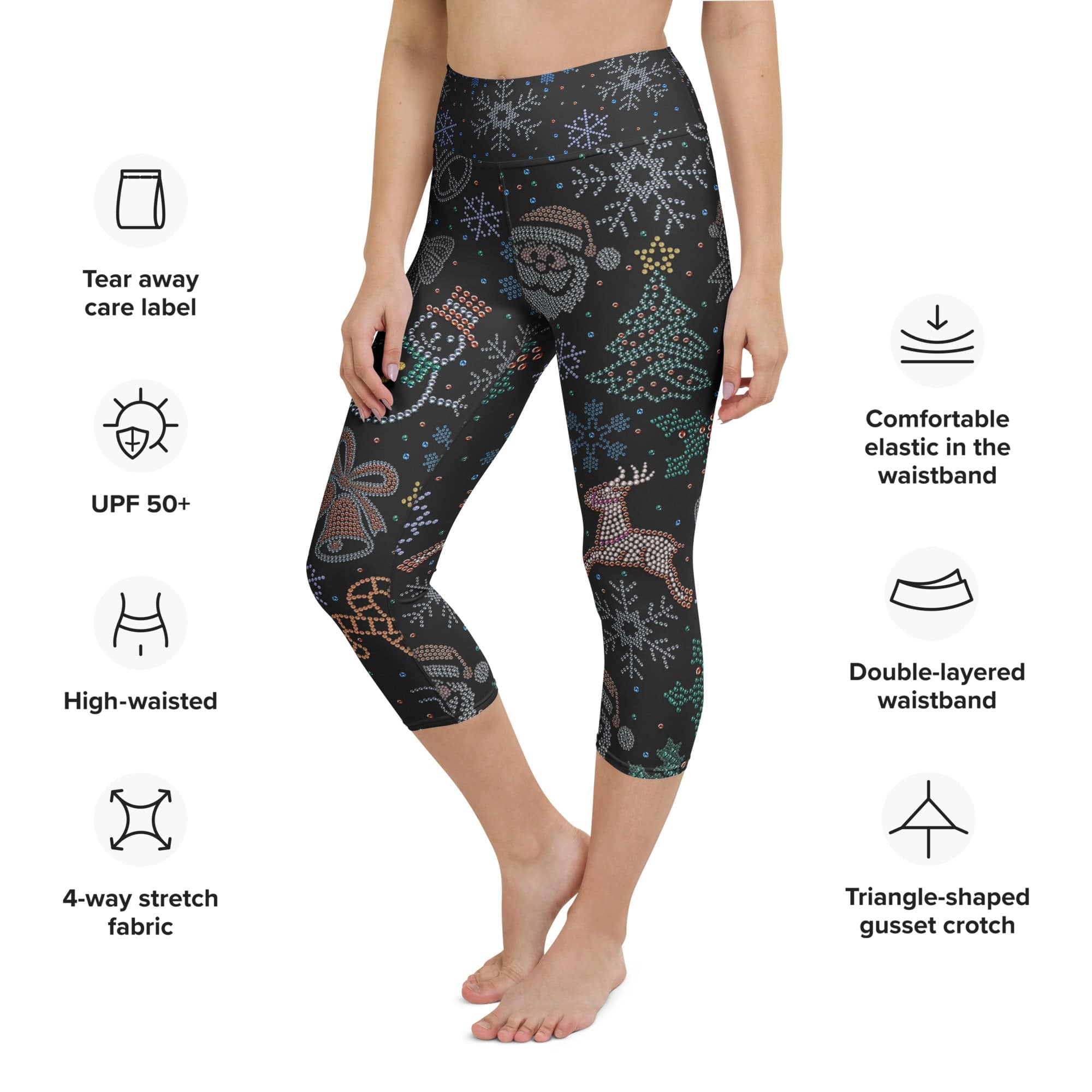 Faux Rhinestone Christmas Yoga Capris