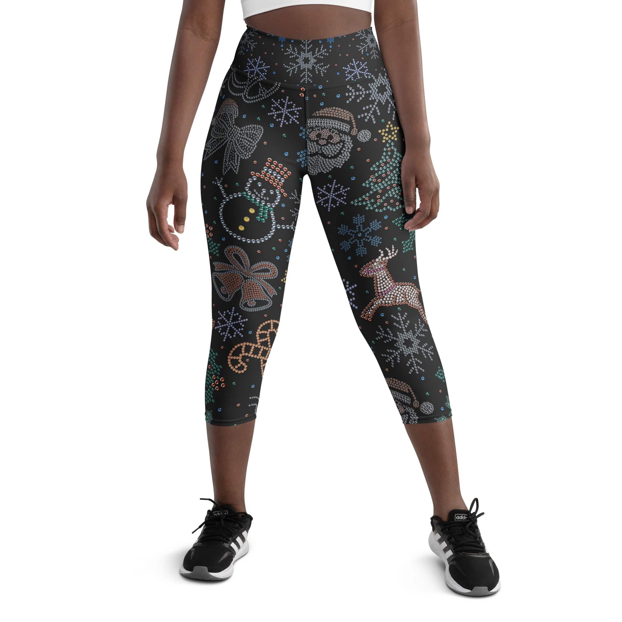 Faux Rhinestone Christmas Yoga Capris