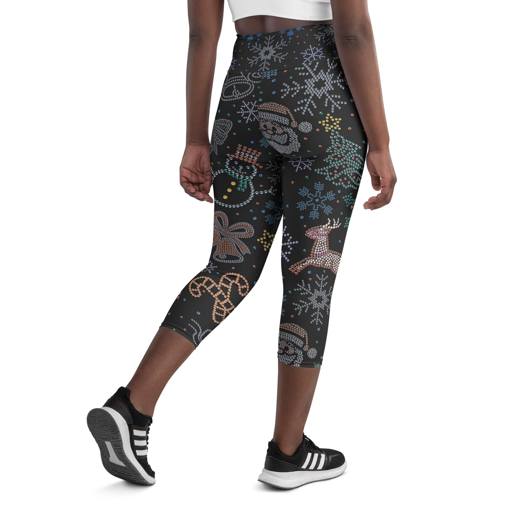 Faux Rhinestone Christmas Yoga Capris