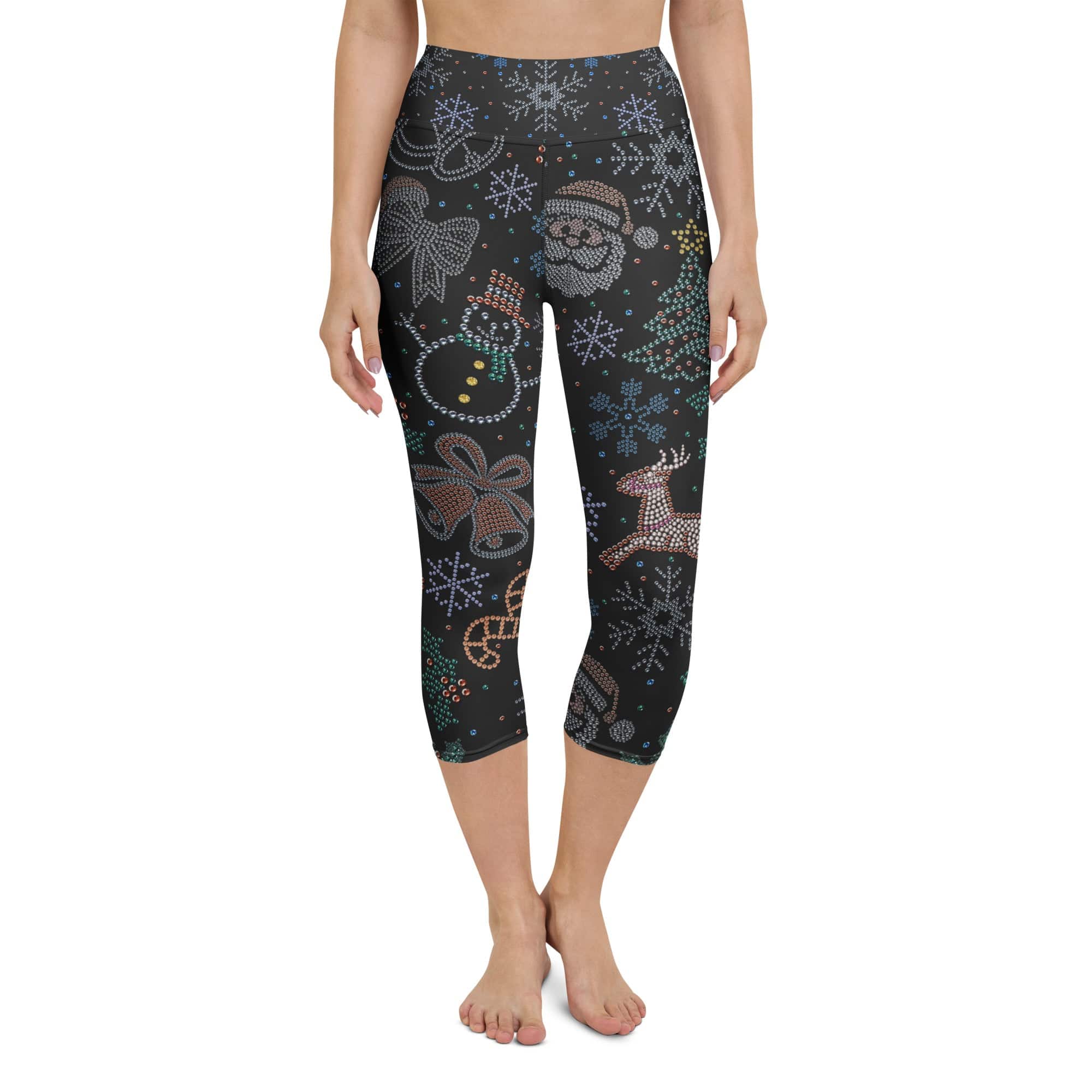 Faux Rhinestone Christmas Yoga Capris