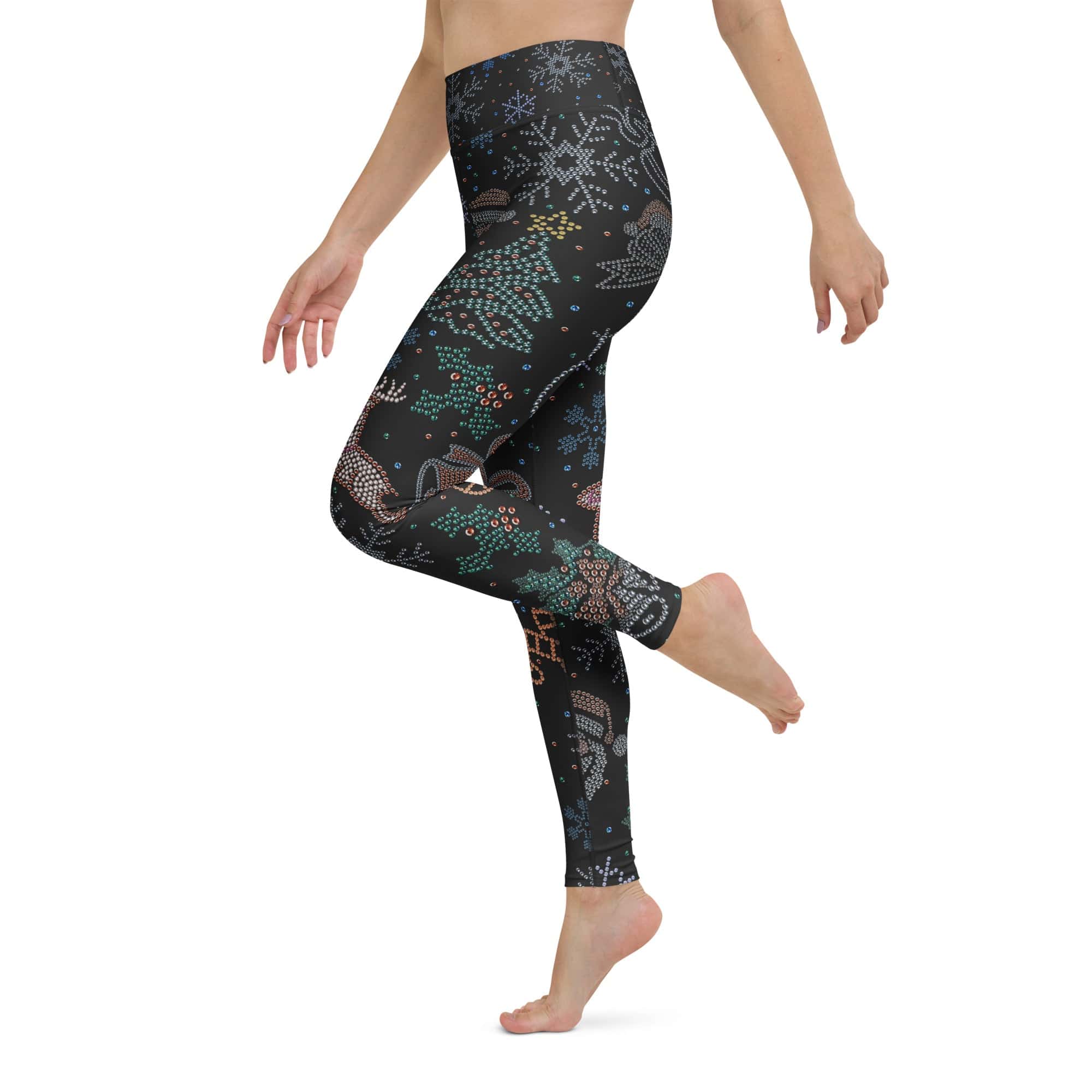 Faux Rhinestone Christmas Yoga Leggings