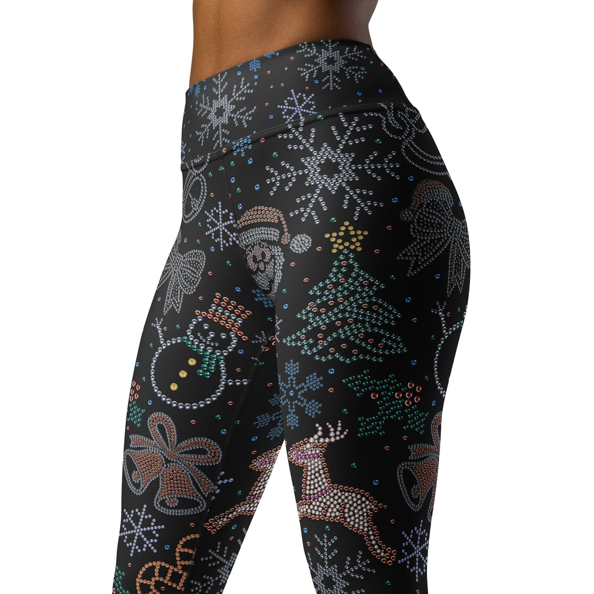 Faux Rhinestone Christmas Yoga Leggings