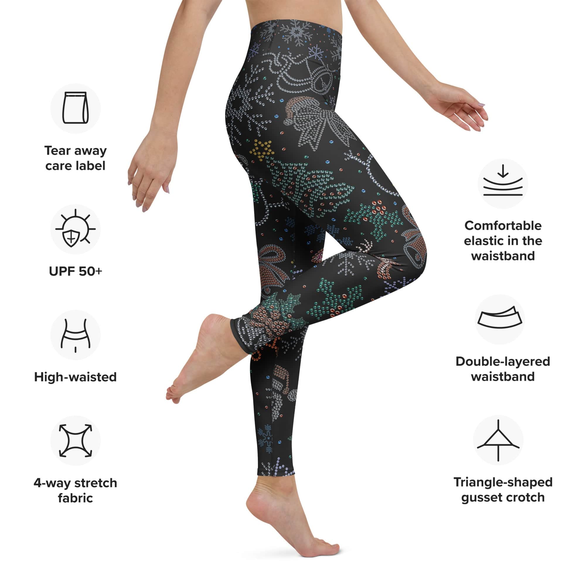 Faux Rhinestone Christmas Yoga Leggings