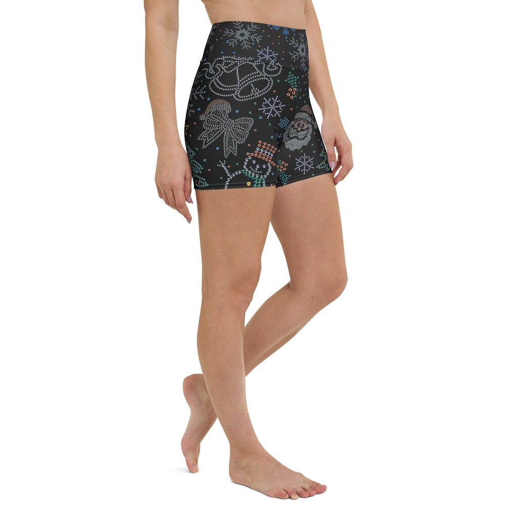 Faux Rhinestone Christmas Yoga Shorts