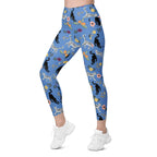 Feline & Flower Pattern Leggings With Pockets