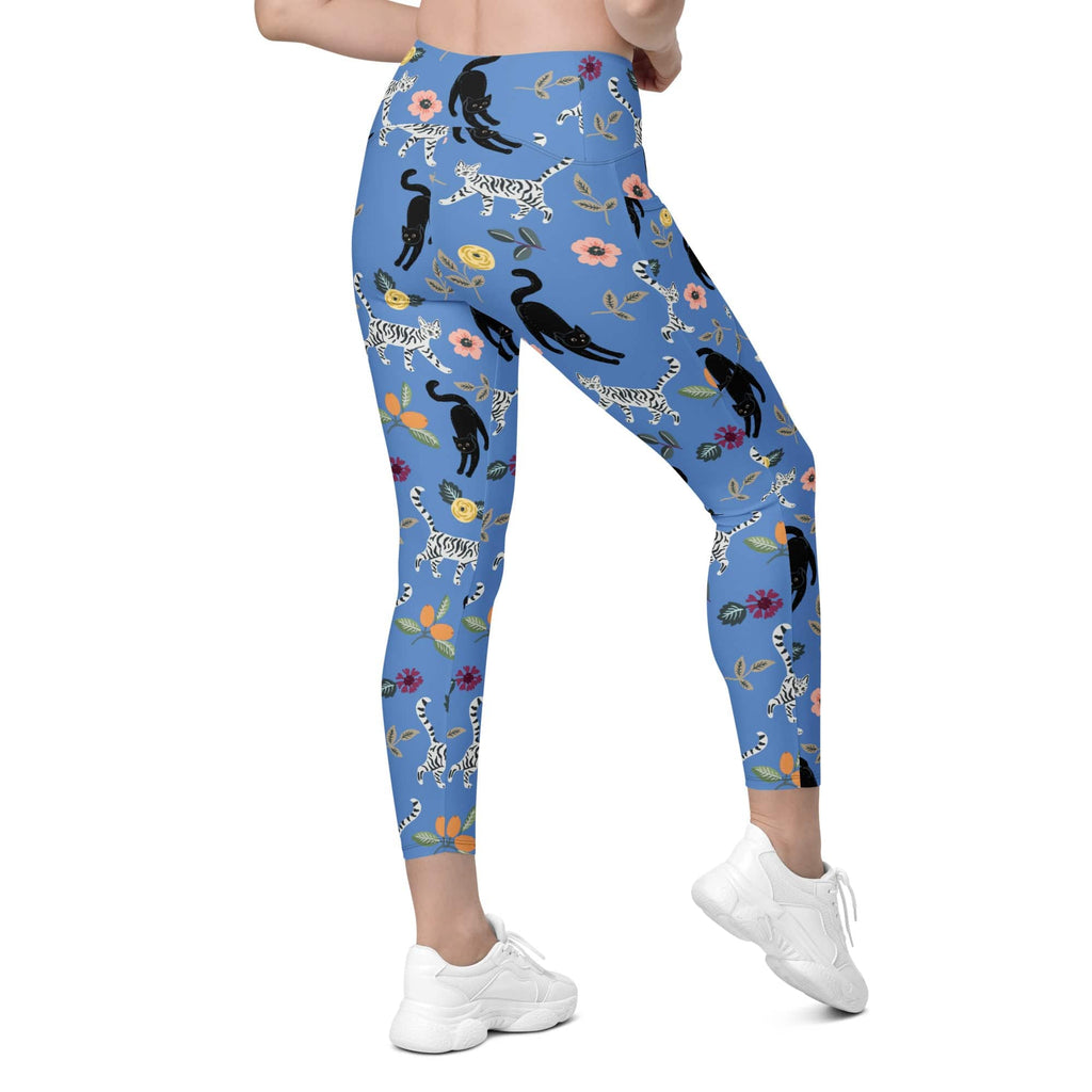 Feline & Flower Pattern Leggings With Pockets