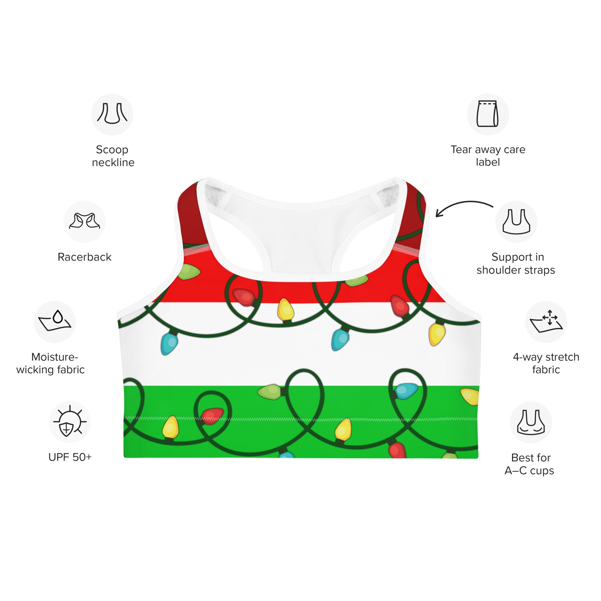 Festive Christmas Lights Sports Bra