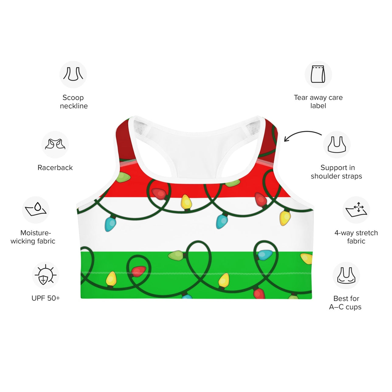 Festive Christmas Lights Sports Bra