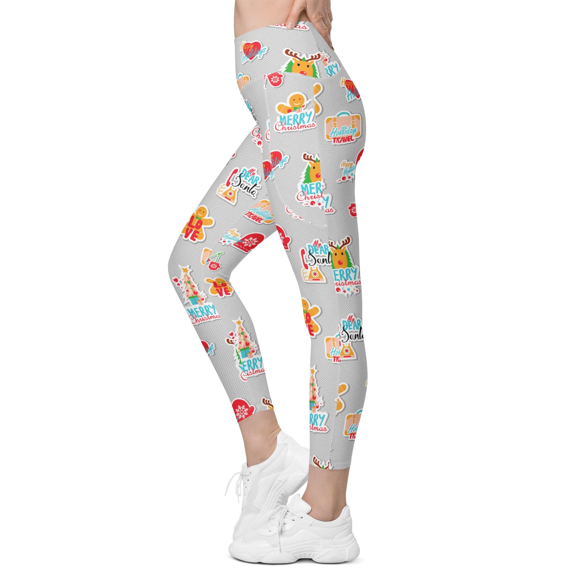 Festive Stickers Leggings With Pockets