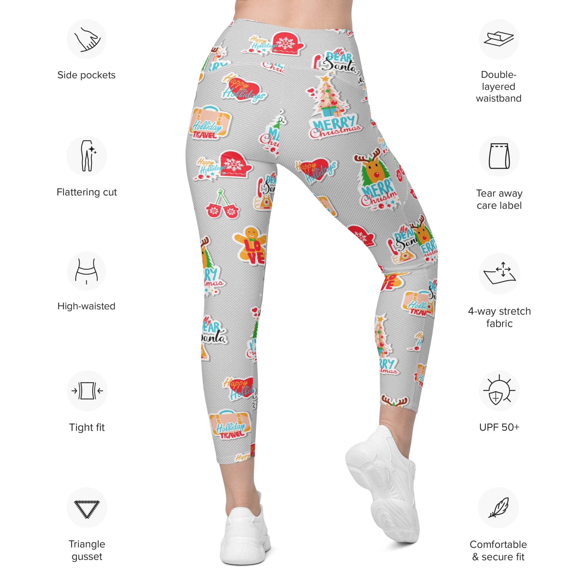 Festive Stickers Leggings With Pockets