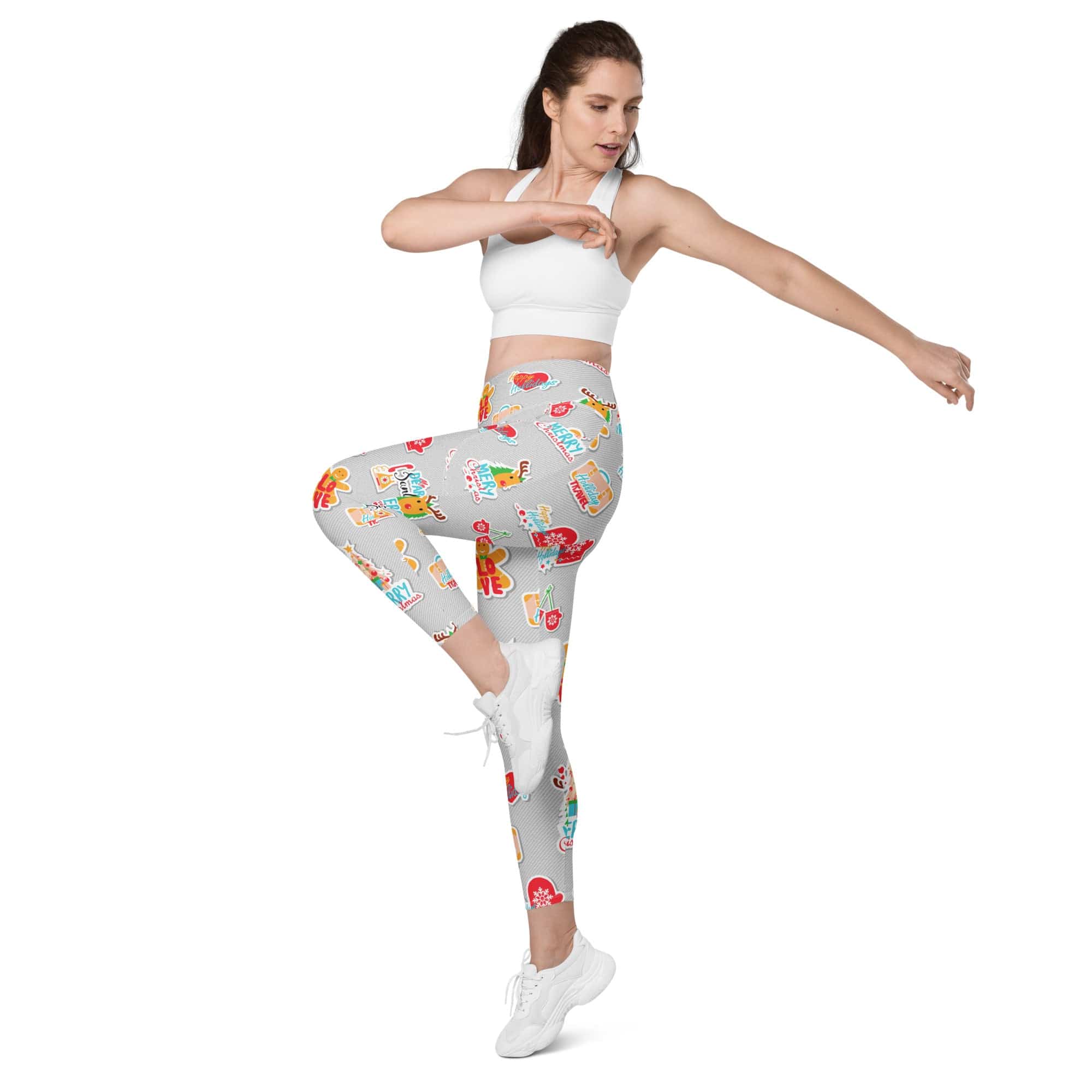 Festive Stickers Leggings With Pockets