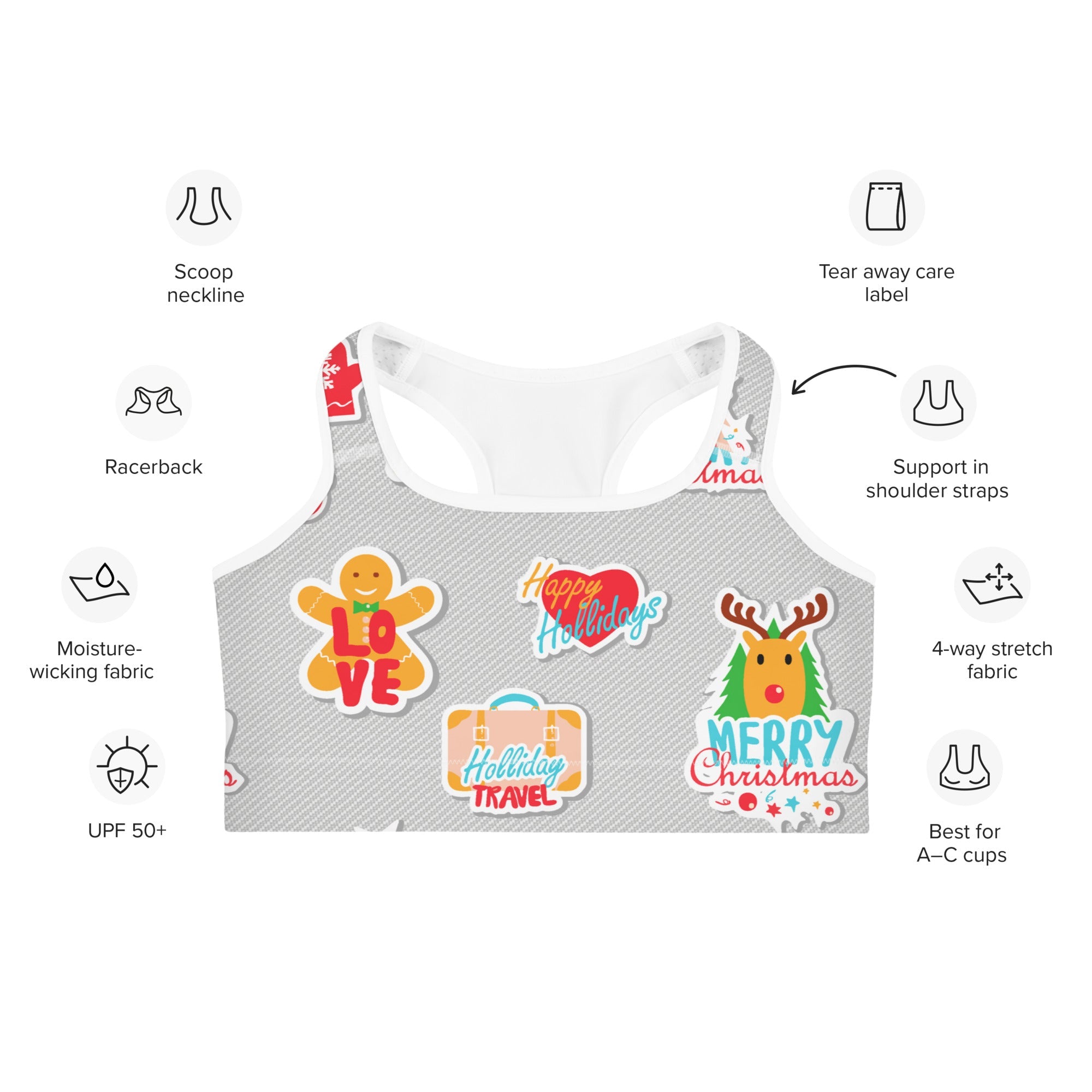 Festive Stickers Sports Bra