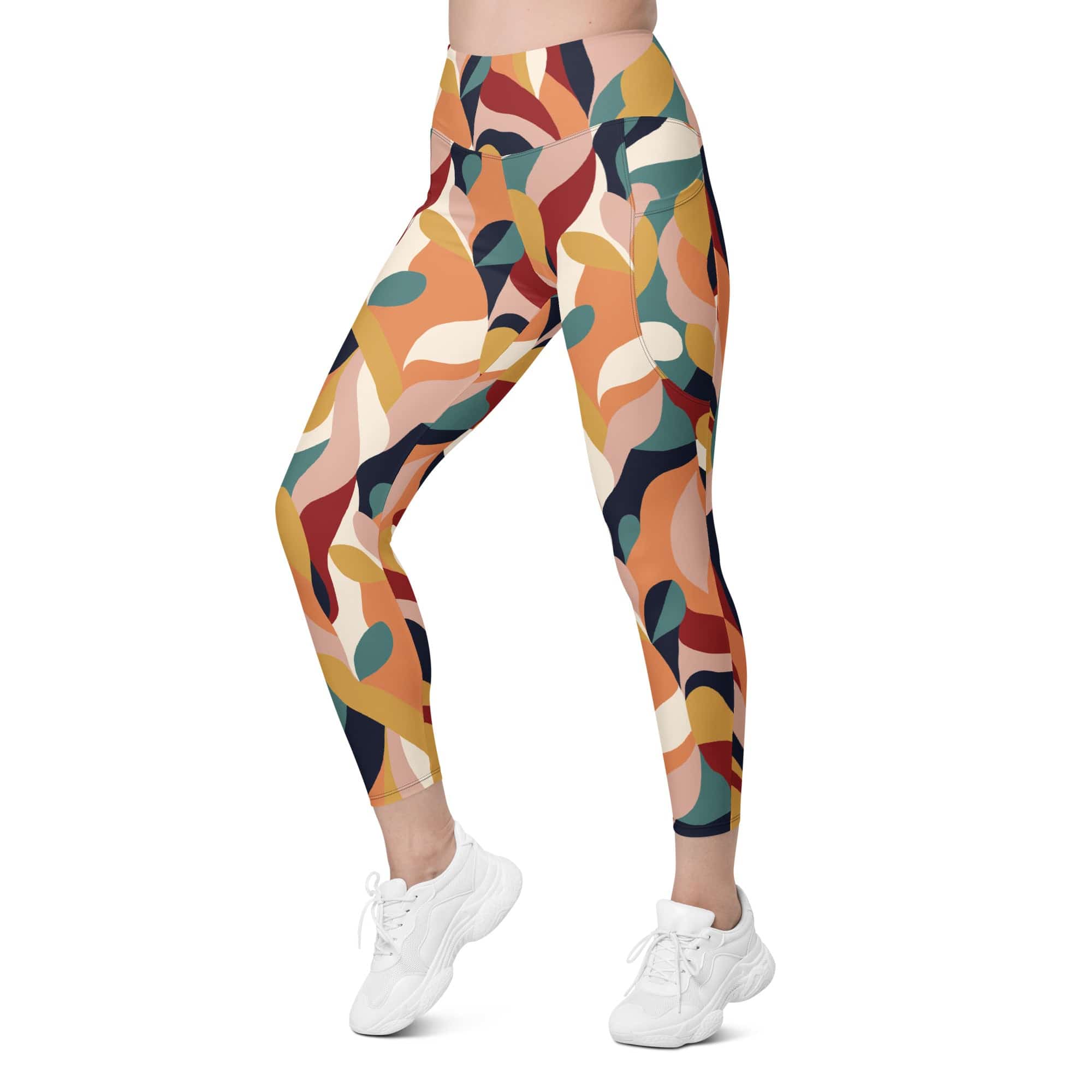 Floral Abstract Leggings With Pockets
