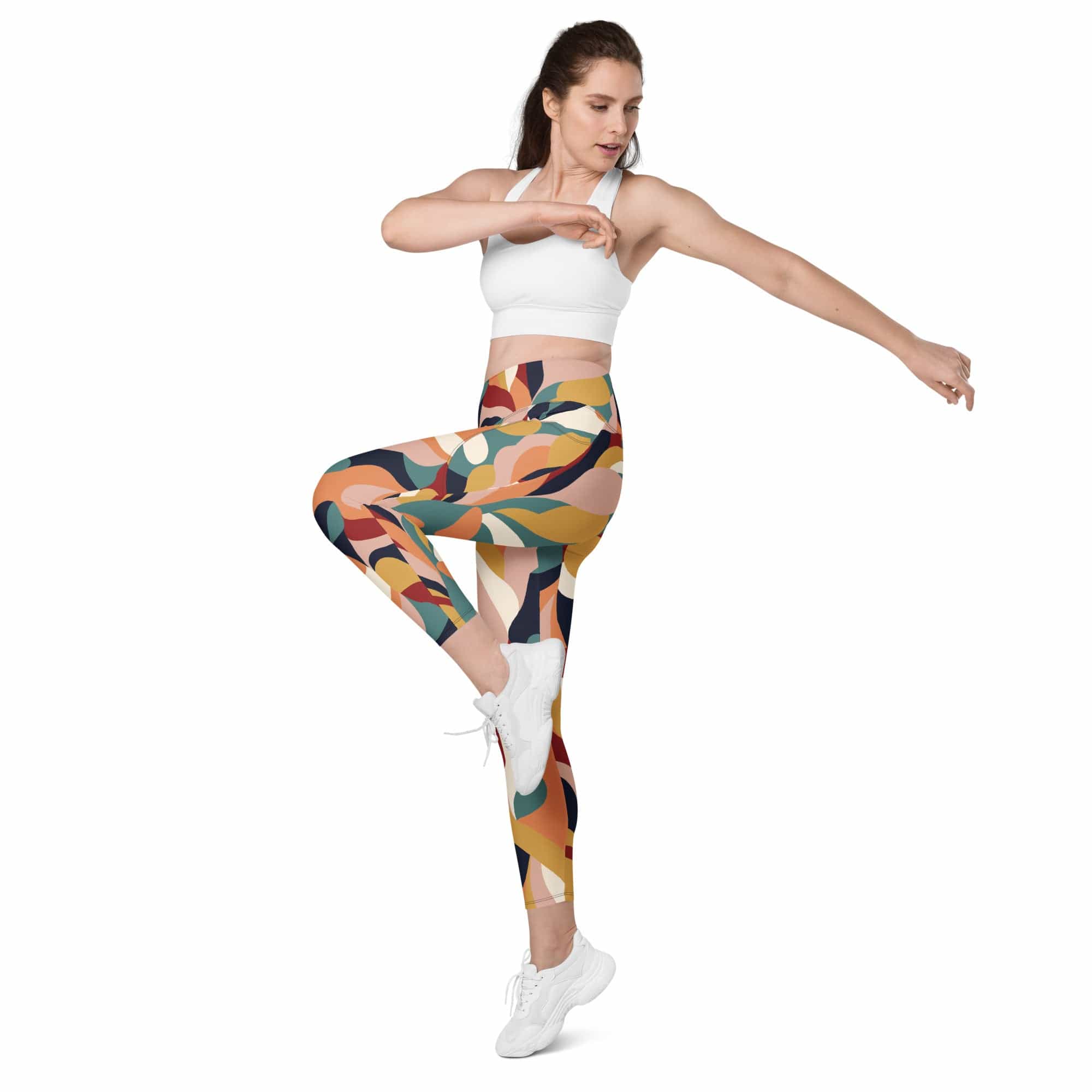 Floral Abstract Leggings With Pockets