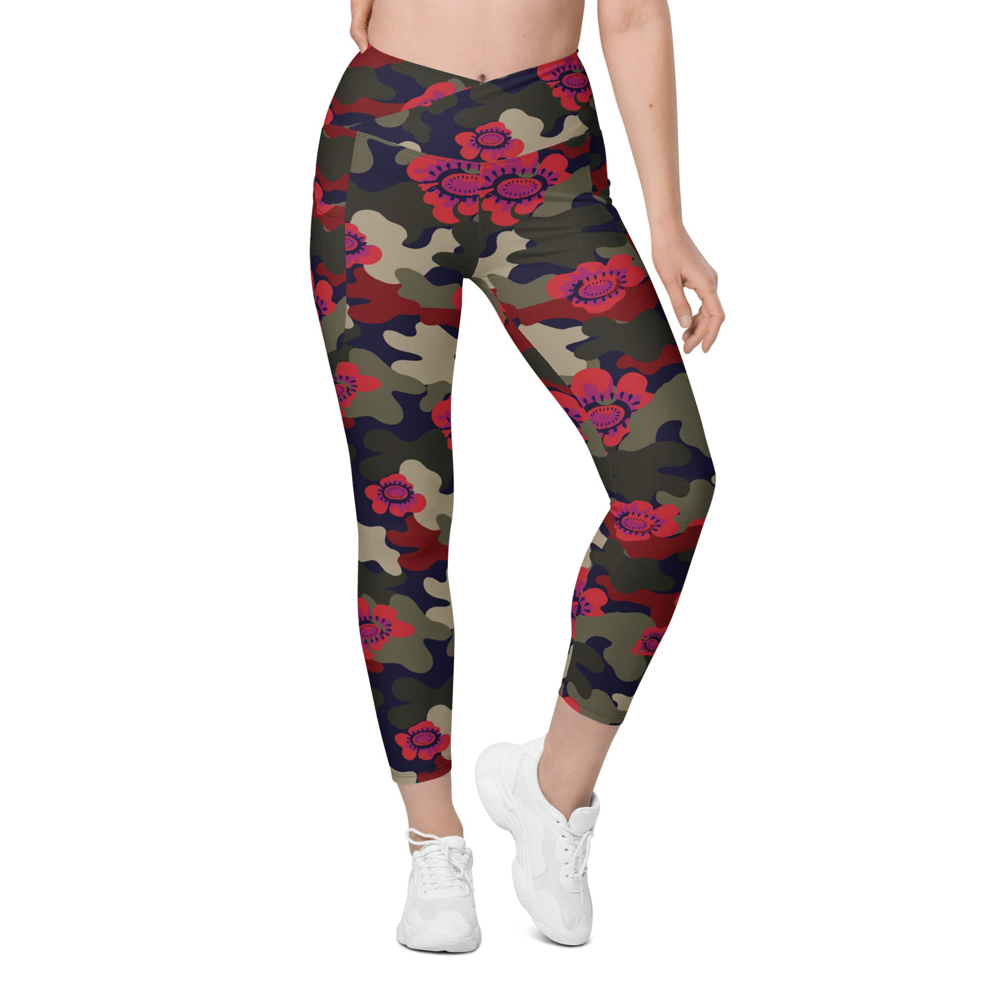 Floral Camo Crossover Leggings With Pockets