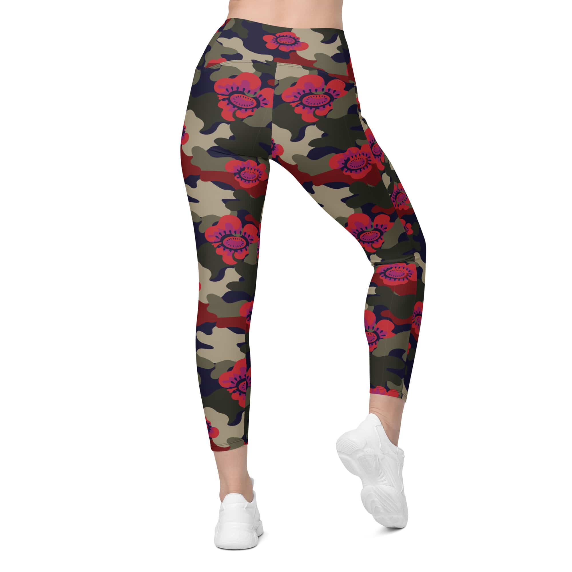 Floral Camo Crossover Leggings With Pockets