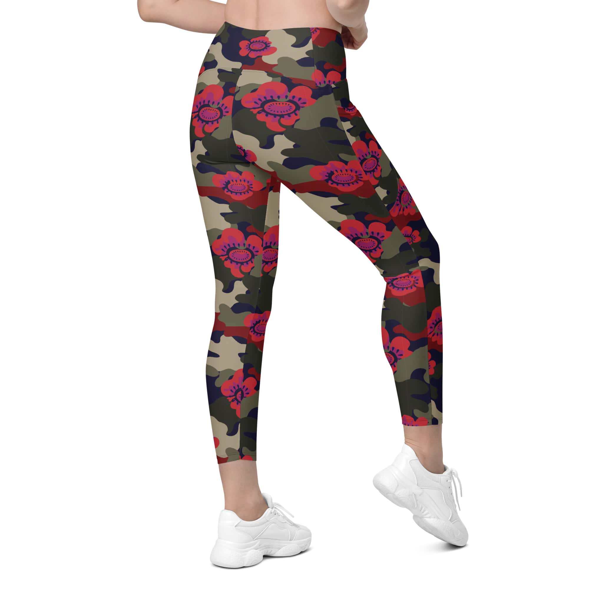 Floral Camo Crossover Leggings With Pockets