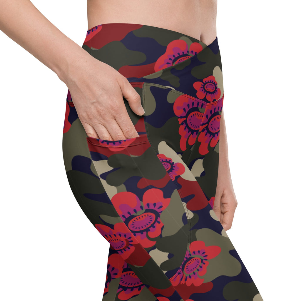 Floral Camo Crossover Leggings With Pockets