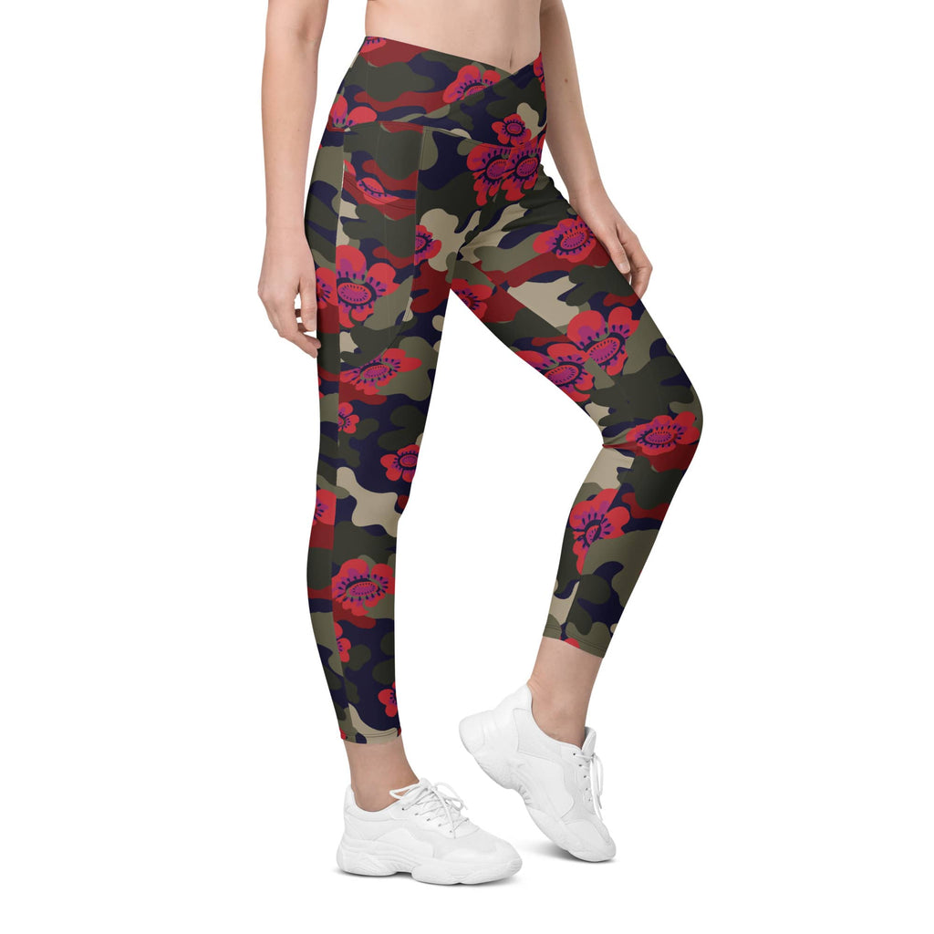 Floral Camo Crossover Leggings With Pockets