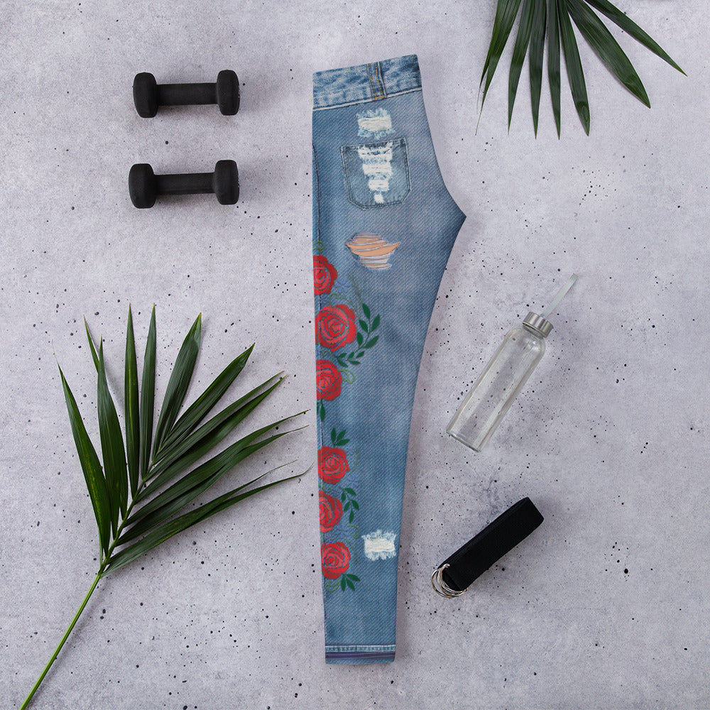Floral Denim Print Leggings