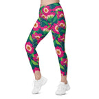 Floral Magenta Crossover Leggings With Pockets
