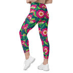 Floral Magenta Crossover Leggings With Pockets