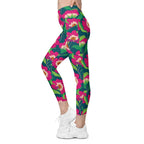 Floral Magenta Crossover Leggings With Pockets