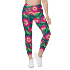 Floral Magenta Crossover Leggings With Pockets