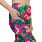 Floral Magenta Crossover Leggings With Pockets