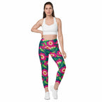 Floral Magenta Crossover Leggings With Pockets