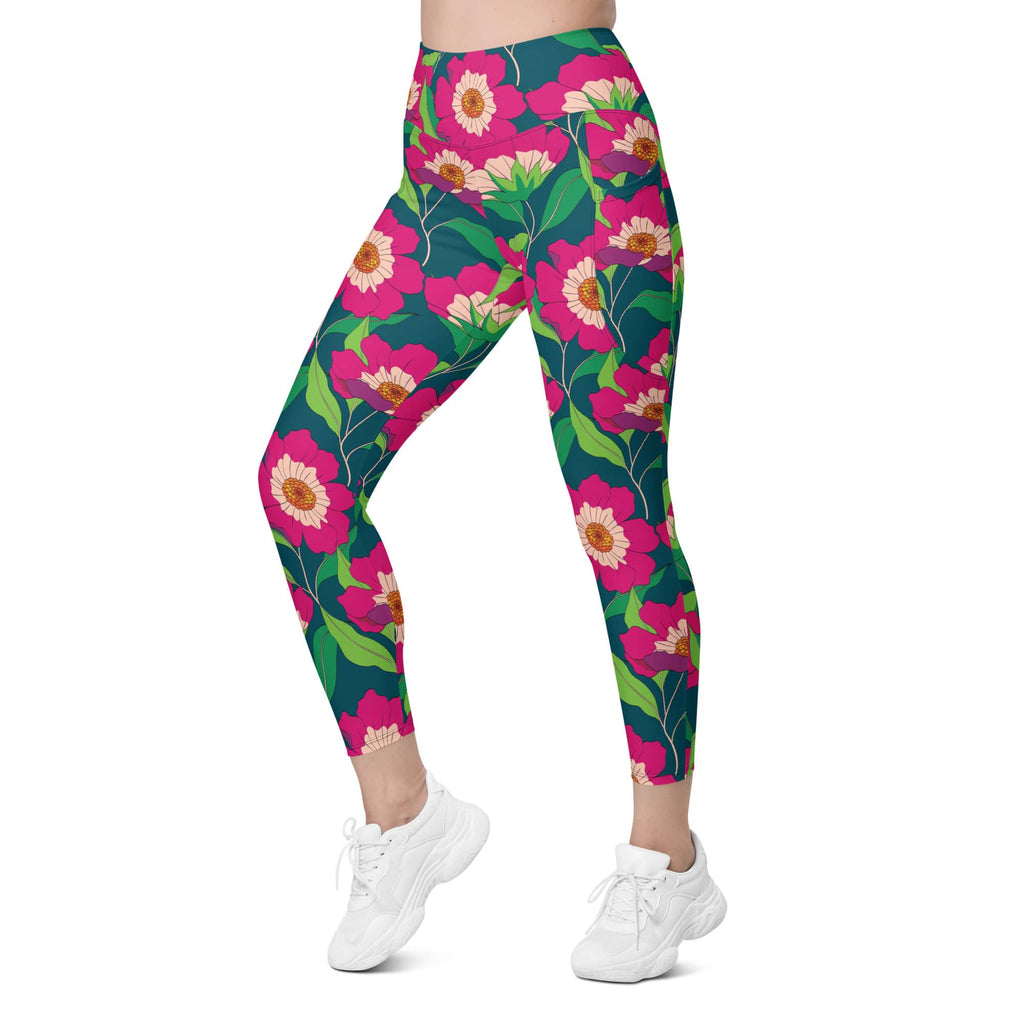 Floral Magenta Leggings With Pockets