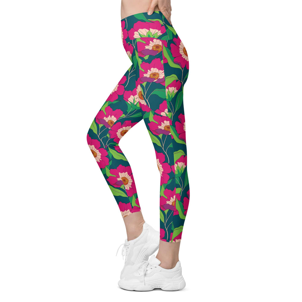 Floral Magenta Leggings With Pockets