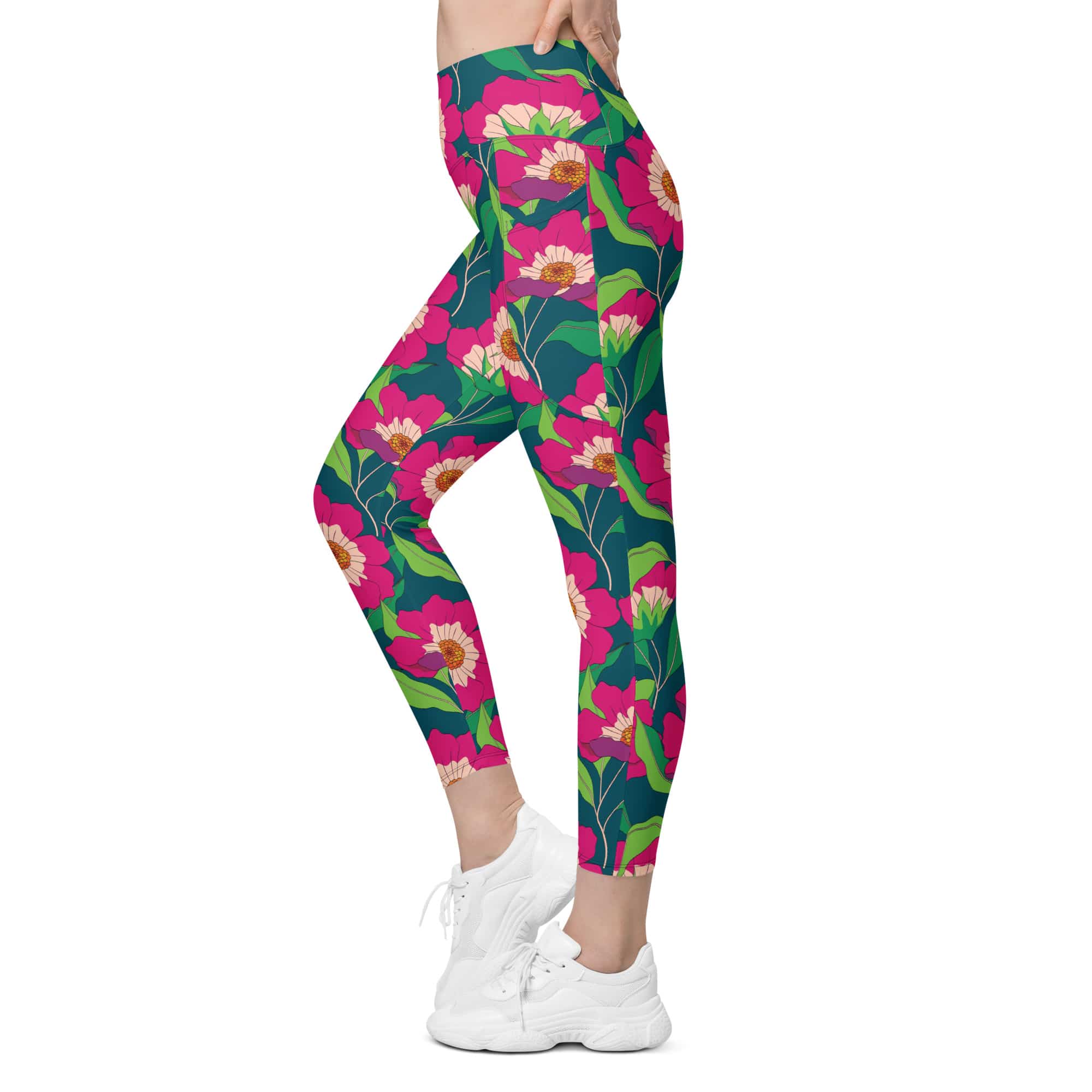 Floral Magenta Leggings With Pockets