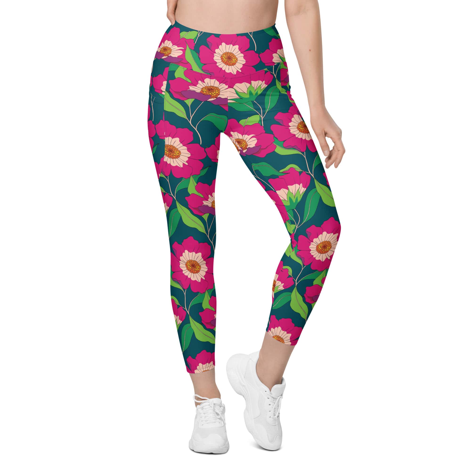Floral Magenta Leggings With Pockets