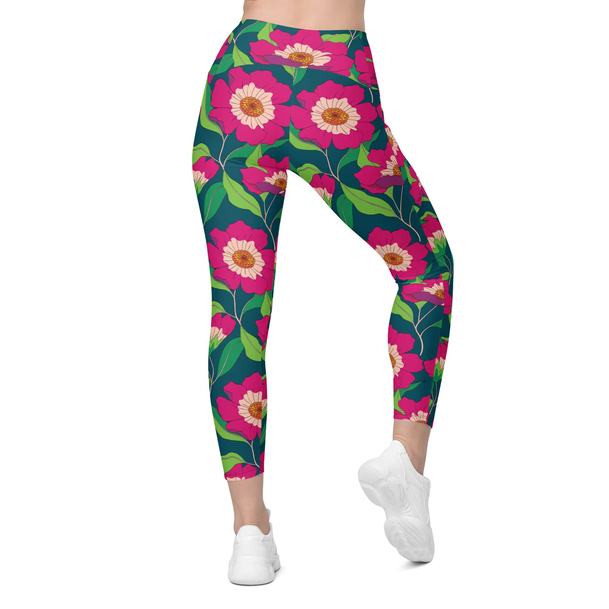 Floral Magenta Leggings With Pockets