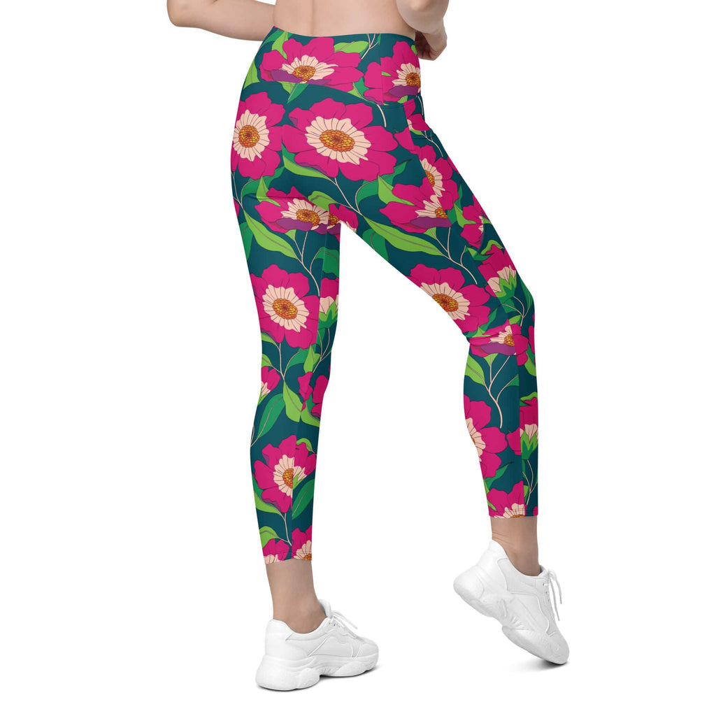 Floral Magenta Leggings With Pockets