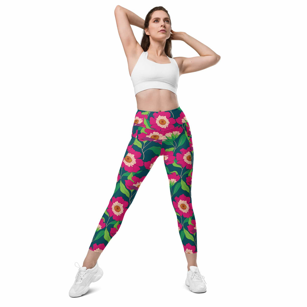 Floral Magenta Leggings With Pockets