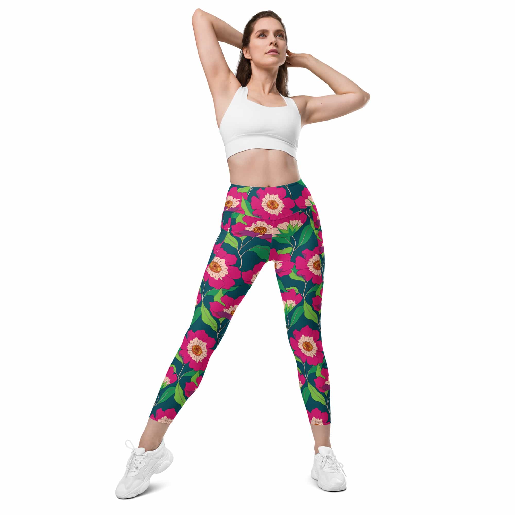 Floral Magenta Leggings With Pockets