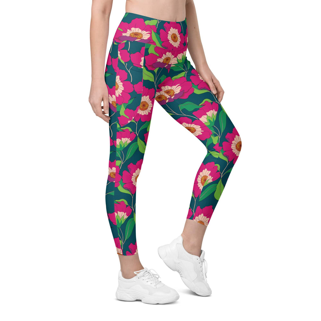 Floral Magenta Leggings With Pockets